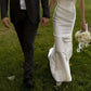 Classic White Sheath Spaghetti Strap Satin Long Train Wedding Dress SH8718