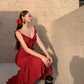 Sexy Burgundy Mermaid Spaghetti Strap Layered Chiffon Formal Gown Evening Dress SH3942
