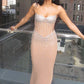 Sexy Champagne Mermaid Strapless Rhinestone Satin Prom Dress Evening Dress SH4821