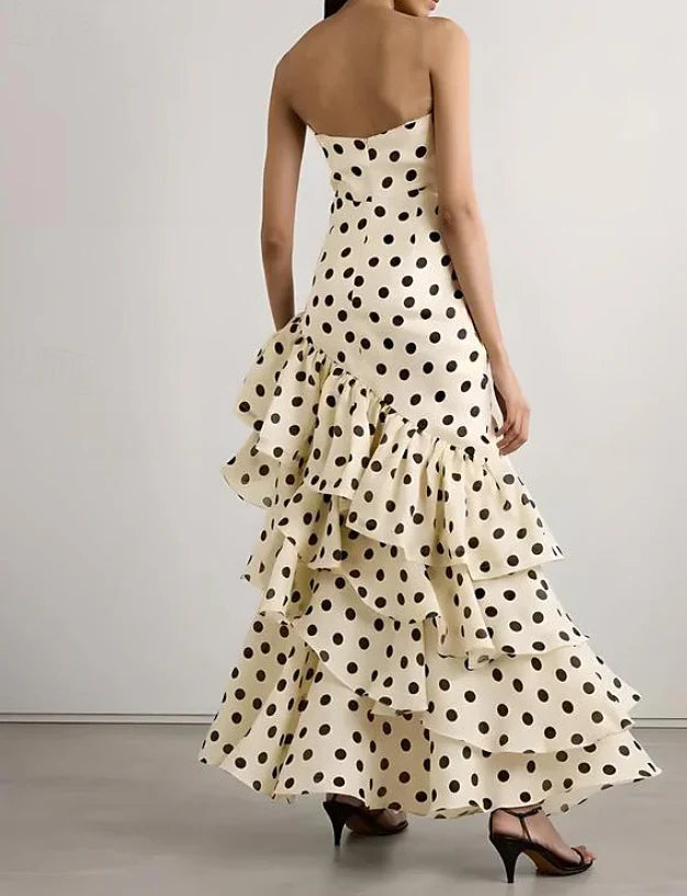 Classic Polka Dot A Line Sweetheart Neck Layered Chiffon Prom Dress SH5428