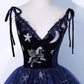 Navy Blue Spaghetti Straps Embroidery Tulle Long Prom Dress Formal Dress SH1749