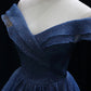 A Line Off the Shoulder Navy Blue Tulle Long Prom Dress Evening Dress SH1765