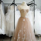 A Line Champagne Appliques Tulle Lace Short Prom Dress Homecoming Dress SH1726