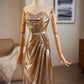 Golden Mermaid Sequins Long Prom Dress Evening Dress SH1619