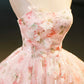 Beautiful Strapless Tulle Flower Long Pink Ball Gown SH1613