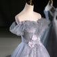 Gray A Line Off the Shoulder Appliques Tulle Long Prom Dress Evening Party Dress SH1770