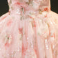 Beautiful Strapless Tulle Flower Long Pink Ball Gown SH1613
