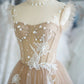 A Line Champagne Appliques Tulle Lace Short Prom Dress Homecoming Dress SH1726