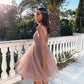 Pink A Line Sleeve Sequins Tulle Short Prom Dress Homecoming Dress SH1622