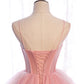 A Line Spaghetti Strap Tulle Prom Dress Evening Dress Seep Train SH1729
