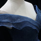 A Line Off the Shoulder Navy Blue Tulle Long Prom Dress Evening Dress SH1765