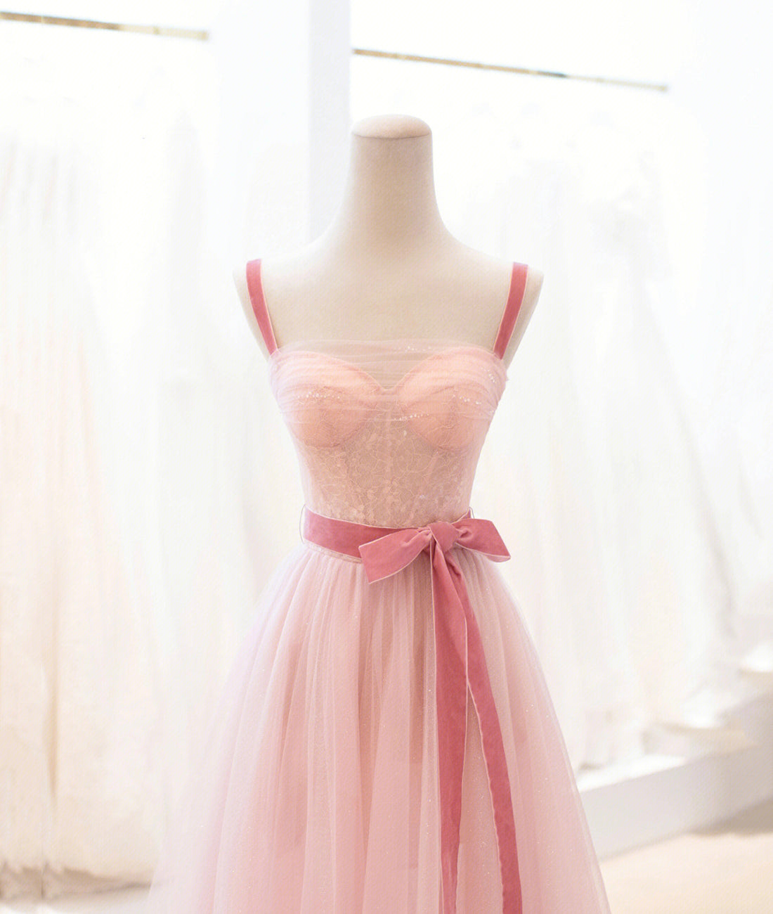 A Line Straps Pink Tulle Lace Short Prom Dress Homecoming Party Dress  SH1723