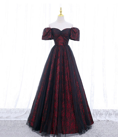 A-line Black Tulle Long Prom Dress Evening Dress SH1614