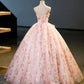 Beautiful Strapless Tulle Flower Long Pink Ball Gown SH1613