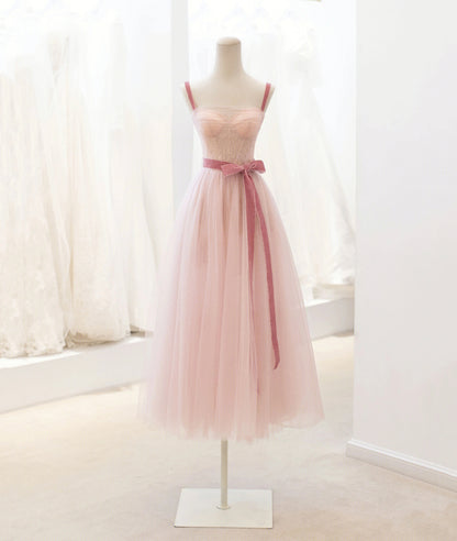 A Line Straps Pink Tulle Lace Short Prom Dress Homecoming Party Dress  SH1723