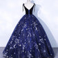 Navy Blue Spaghetti Straps Embroidery Tulle Long Prom Dress Formal Dress SH1749