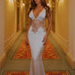 Sexy Sheath V Neck Lace Satin Long Prom Dress Evening Dress SH6480