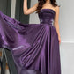 Glamorous Purple Strapless Sleeveless A-Line Prom Dresses Long Lace-Up Back With Pleats SH6486