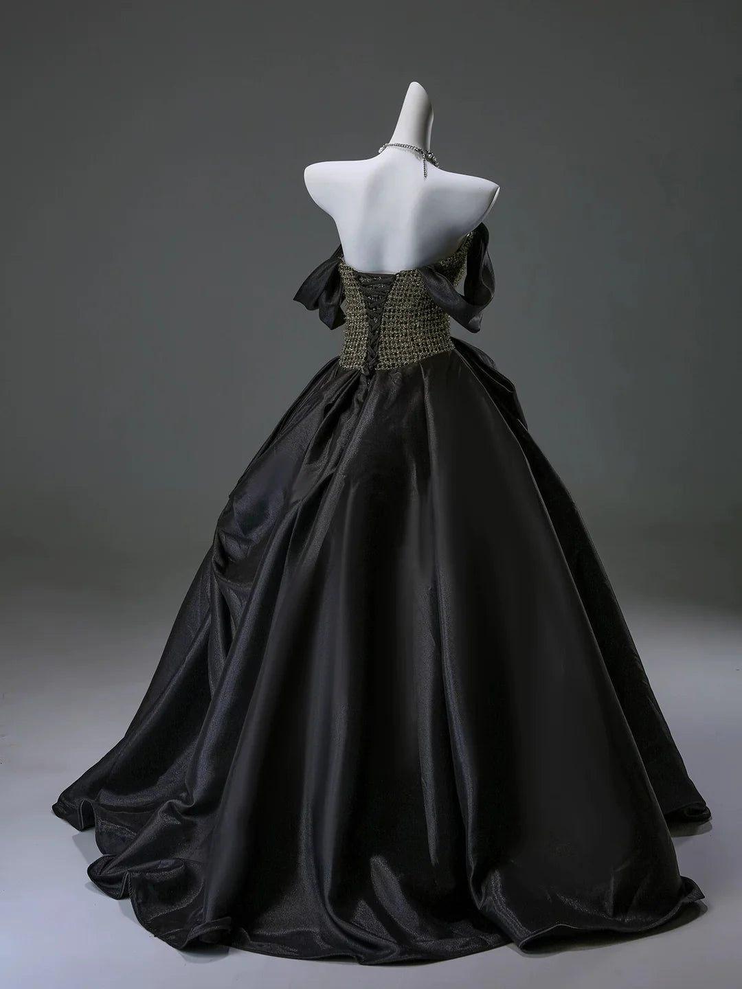 Luxurious Black Off the Shoulder Satin Long Ball Gown Prom Dress SH1863