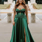 Stunning Royal Blue A Line Satin Prom Dress Evening Dress with Slit SH6211