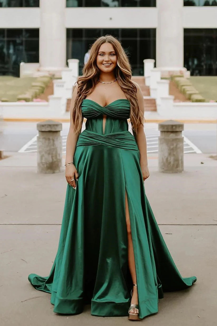 Stunning Royal Blue A Line Satin Prom Dress Evening Dress with Slit SH6211