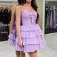 Baby Blue A Line Sweetheart Neck Layered Chiffon Short Homecoming Dress Outfits SH6241