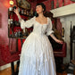 Cute A Line Puff White Satin Long Birthday Dress Evening Dress SH2798