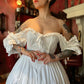 Cute A Line Puff White Satin Long Birthday Dress Evening Dress SH2798