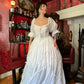 Cute A Line Puff White Satin Long Birthday Dress Evening Dress SH2798