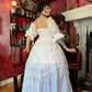 Cute A Line Puff White Satin Long Birthday Dress Evening Dress SH2798