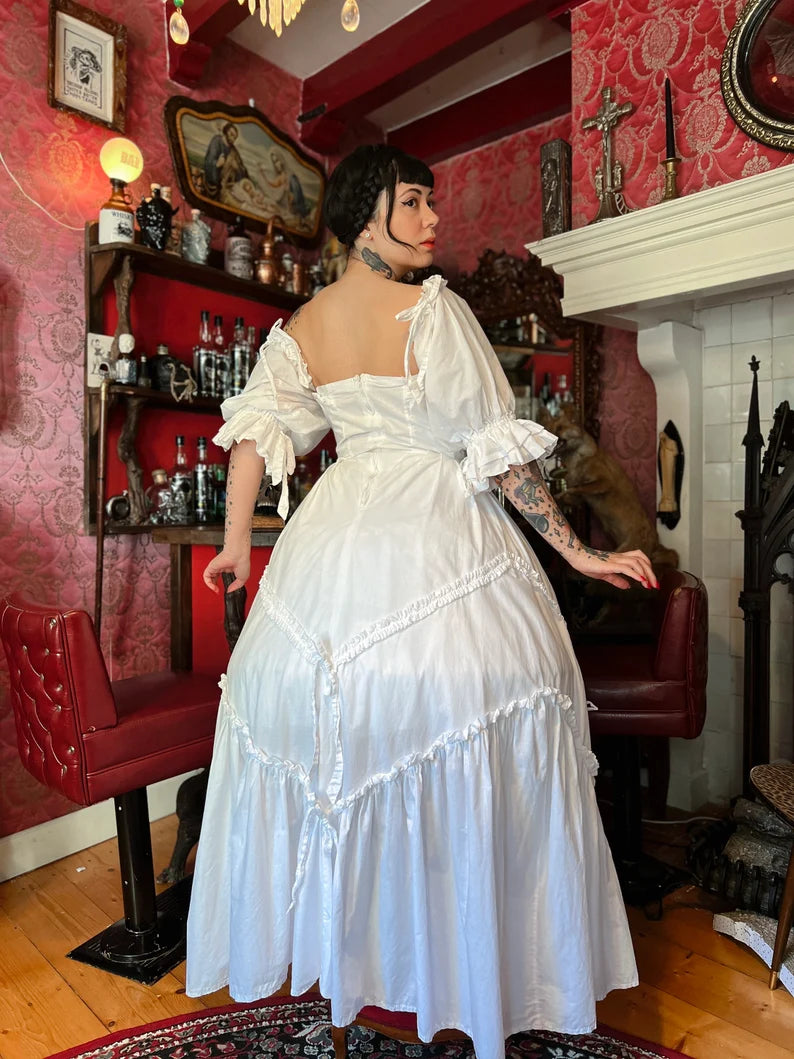 Cute A Line Puff White Satin Long Birthday Dress Evening Dress SH2798