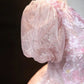 Pink Ball Gown Puff Sleeve Appliques Sequins Tulle Prom Dress SH1665