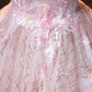 Pink Ball Gown Puff Sleeve Appliques Sequins Tulle Prom Dress SH1665
