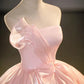 Elegant Strapless Light Pink Satin Ball Gown Prom Dress SH1662