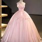 Elegant Strapless Light Pink Satin Ball Gown Prom Dress SH1662