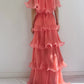 Coral Pink Layered Chiffon A Line V Neck Simple Long Party Dress Evening Dress 18 Birthday Dress SH3627