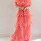 Coral Pink Layered Chiffon A Line V Neck Simple Long Party Dress Evening Dress 18 Birthday Dress SH3627