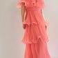 Coral Pink Layered Chiffon A Line V Neck Simple Long Party Dress Evening Dress 18 Birthday Dress SH3627