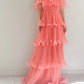 Coral Pink Layered Chiffon A Line V Neck Simple Long Party Dress Evening Dress 18 Birthday Dress SH3627