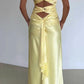 Simple A Line Spaghetti Strap Yellow Satin Open Back Prom Dress Graduation Prom Dress SH2580