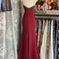 V Neck Lace Burgundy Prom Dress Vintage Mermaid Evening Party Gown Birthday Dress SH2575