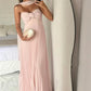 Gentle A Line Strapless Pink Chiffon Long Prom Dress Pleated Formal Party Gown SH2571