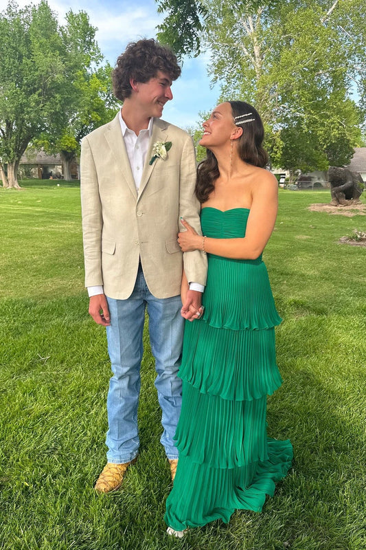 Green A Line Sweetheart Neck Pleated Chiffon Prom Dress Evening Dress SH6218