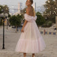 Light Pink A Line Off-the-shoulder Tulle Tea-Length Homecoming Dress SH1618