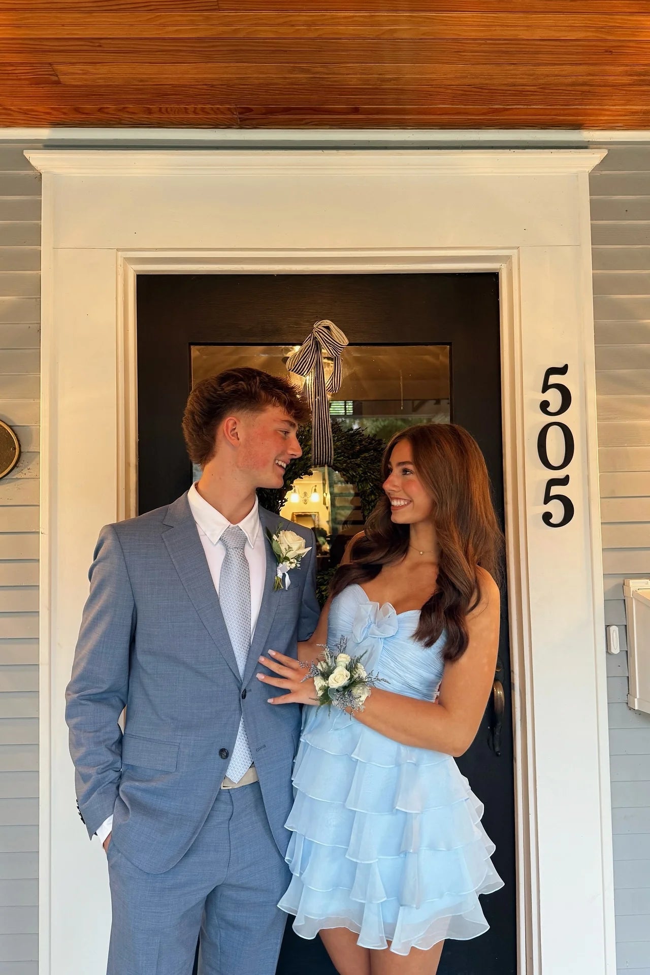Baby Blue A Line Sweetheart Neck Layered Chiffon Short Homecoming Dress Outfits SH6241