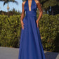 Sexy A Line Halter Bow Satin Long Prom Dress Evening Dress with High Slit SH1671