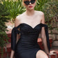 Black Mermaid Off-the-shoulder Bow Satin Prom Dress Evening Dress with Slit SH1682