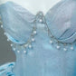 Blue A Line Sweetheart Neck Pearls Layered Satin Long Prom Dress Evening Dress SH1823