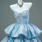 Blue A Line Sweetheart Neck Pearls Layered Satin Long Prom Dress Evening Dress SH1823