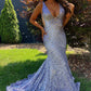 Light Purple Deep V Neck Sequin Mermaid Prom Dress SH1632